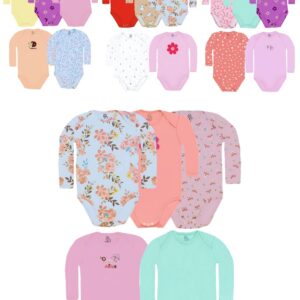 Pack 5 Bodys Manga Larga Bebe Algodón Surtido Marca Bebepelu (NIÑA)